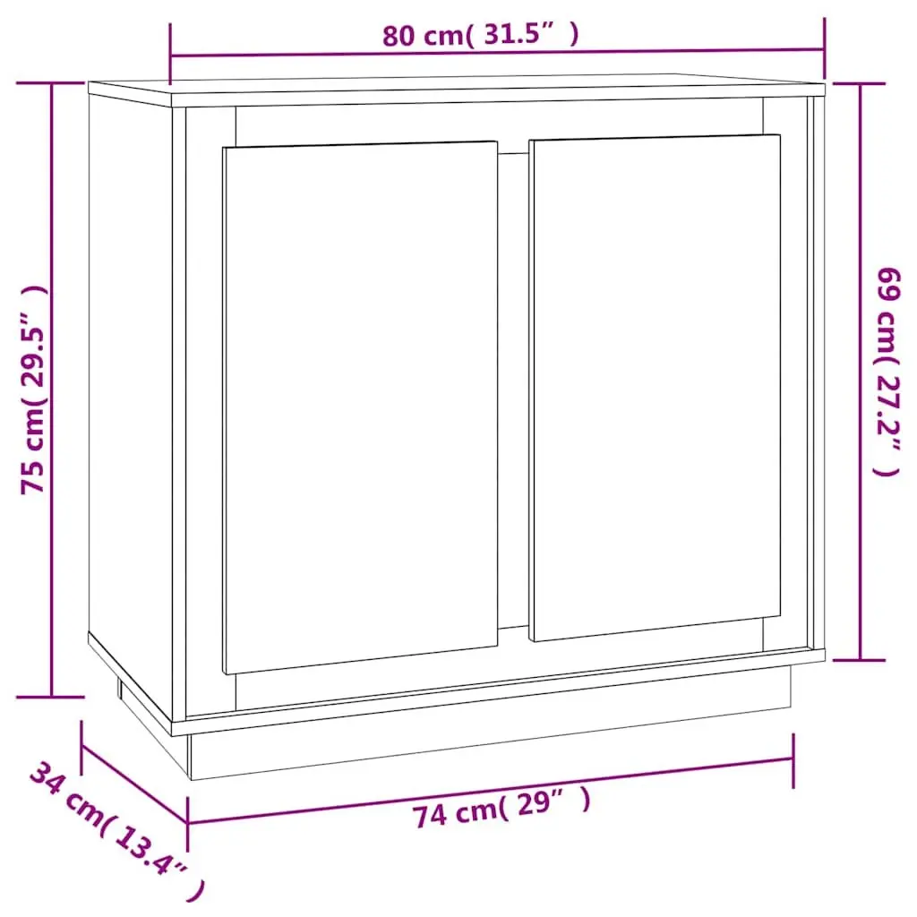 Sideboard Engineered Wood Grey 80x34x75cm Storage Cabinet Compartments