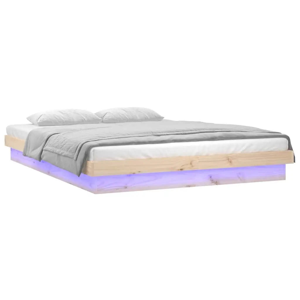 Solid Wood Bed Frame 150x200 cm Brown with LED Lighting