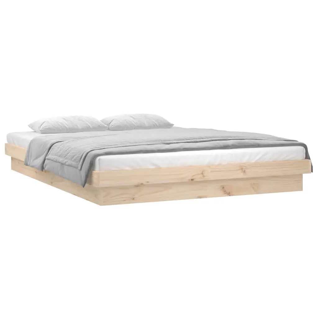 Solid Wood Bed Frame 150x200 cm Brown with LED Lighting