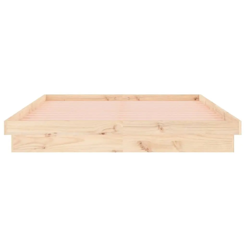 Solid Wood Bed Frame 150x200 cm Brown with LED Lighting