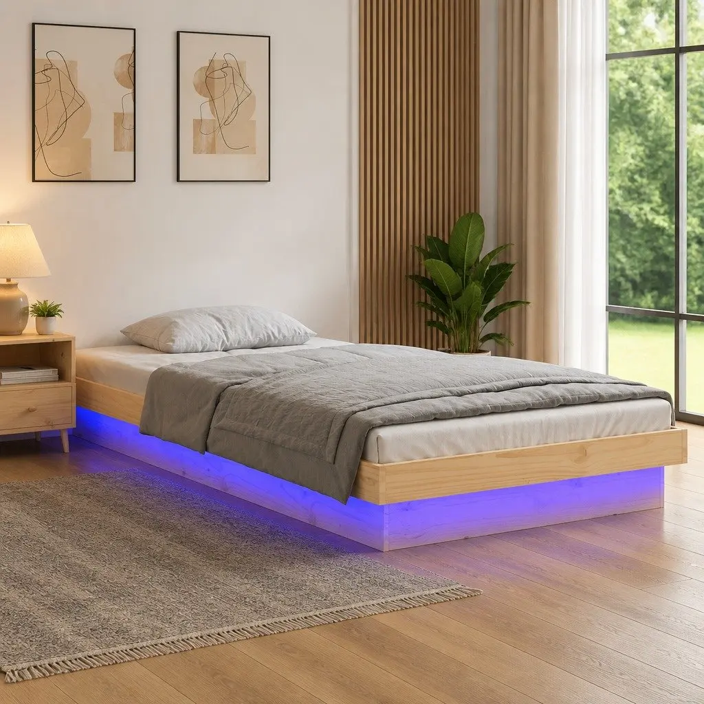 Solid Wood Bed Frame 90x190 cm Brown with LED Lights and Remote Control