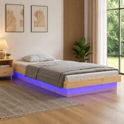 Sturdy Brown Bed Frame with LED Lights 90x190 cm