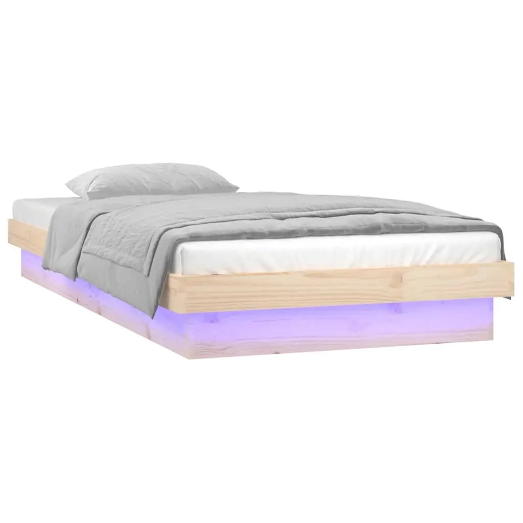 Solid Wood Bed Frame 90x190 cm Brown with LED Lights and Remote Control
