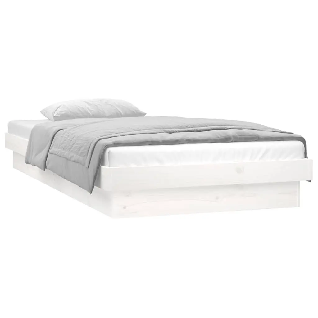 LED Bed Frame Solid Pine Wood Slatted Base 90x190cm White with Remote Control LED Lights