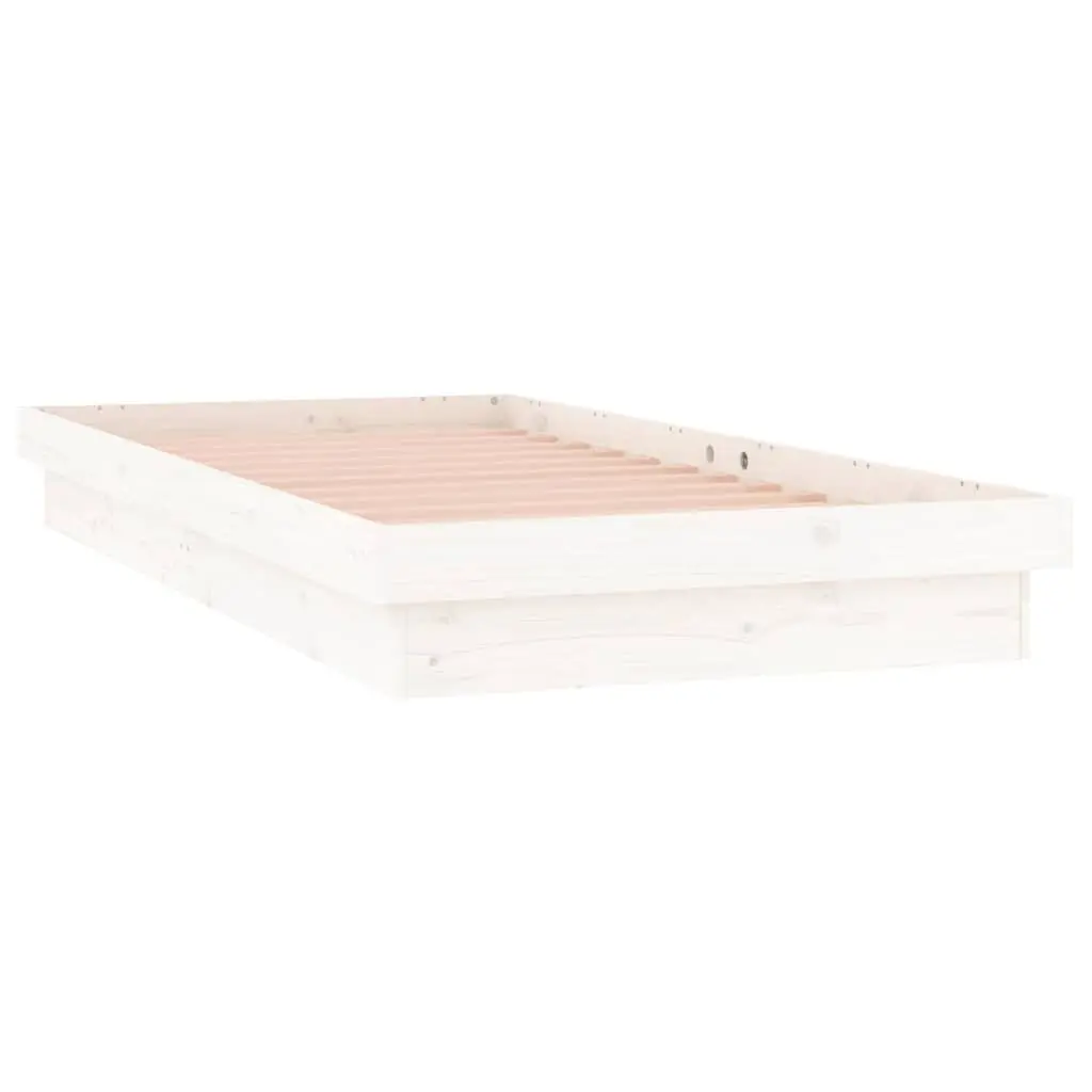 LED Bed Frame Solid Pine Wood Slatted Base 90x190cm White with Remote Control LED Lights