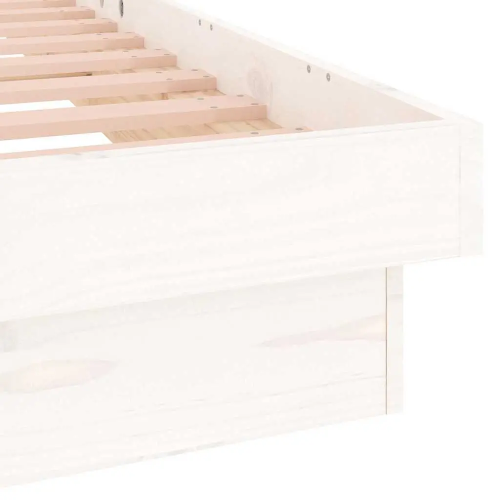 LED Bed Frame Solid Pine Wood Slatted Base 90x190cm White with Remote Control LED Lights