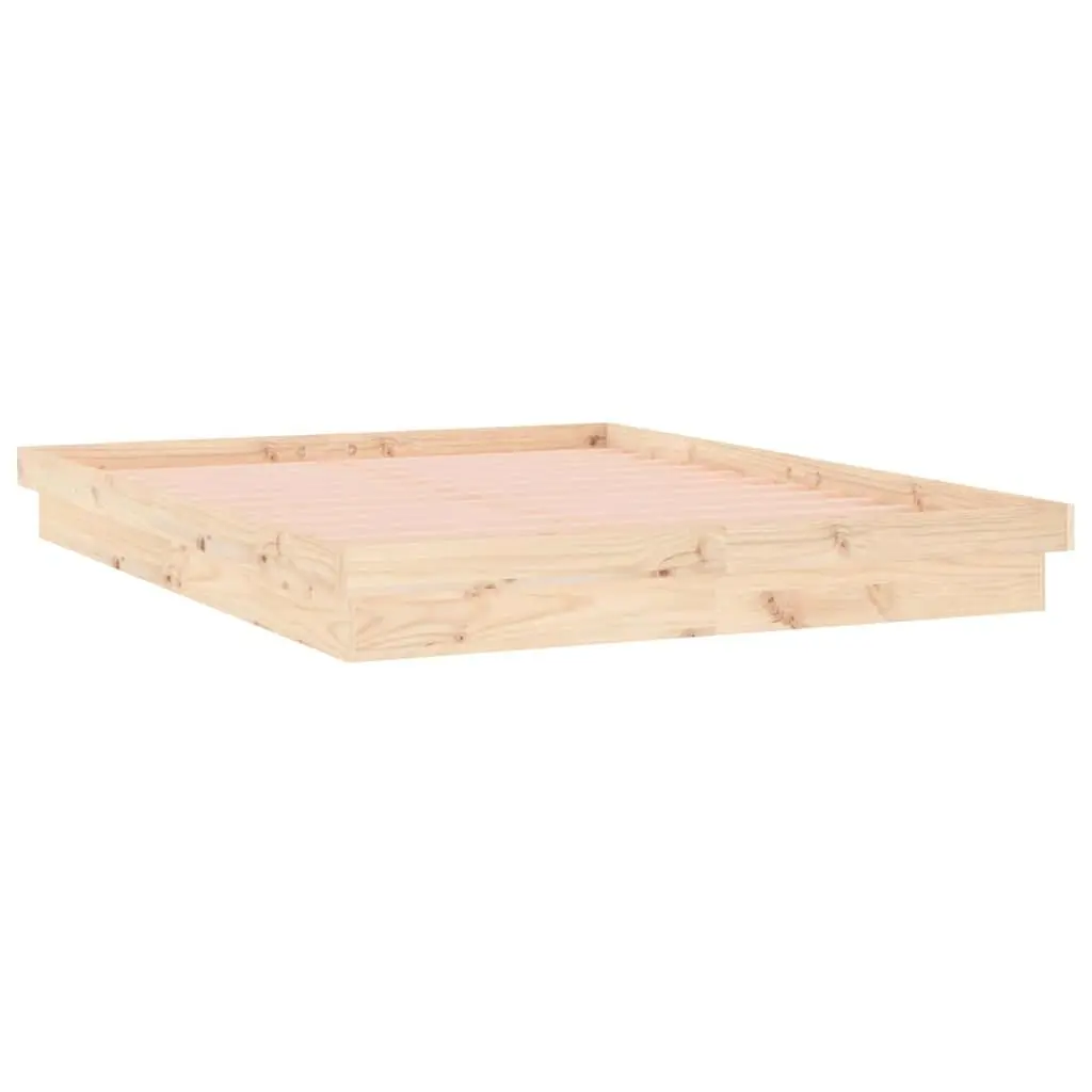 LED Light Bed Frame Solid Pine Wood Brown 135x190 cm Bedroom Furniture