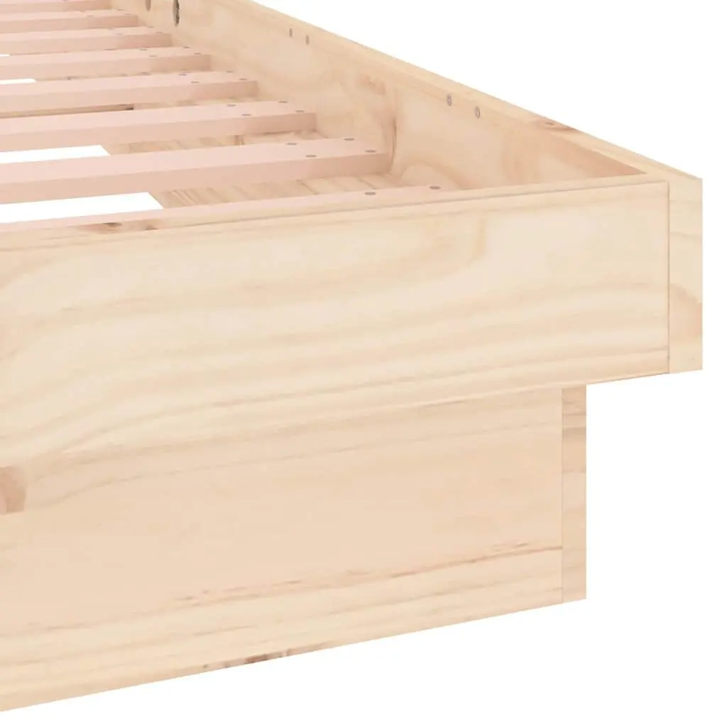 LED Light Bed Frame Solid Pine Wood Brown 135x190 cm Bedroom Furniture