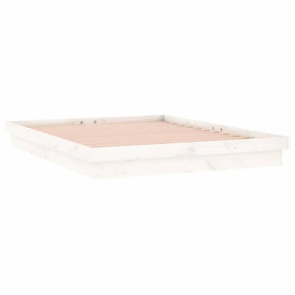 Colourful LED Light Bed Frame Slatted Solid Pine Wood White 135x190 cm