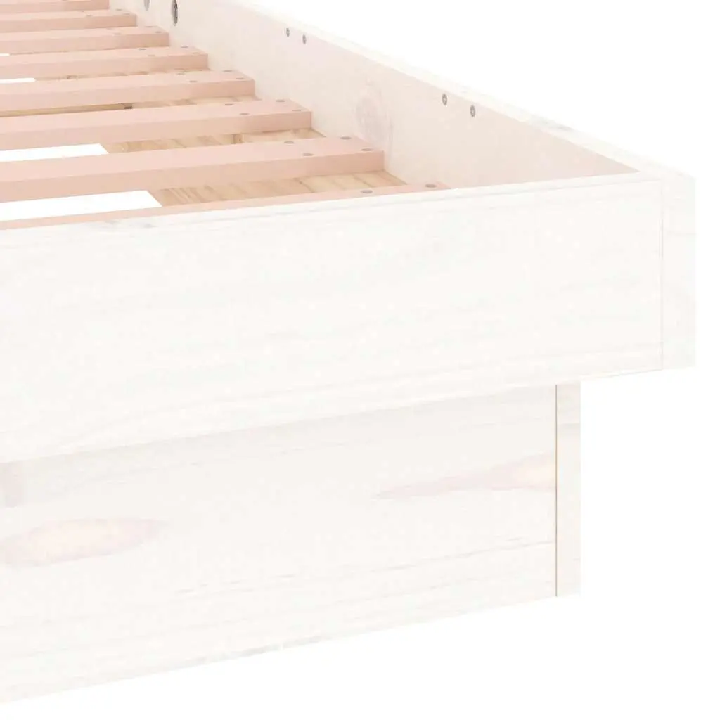 Colourful LED Light Bed Frame Slatted Solid Pine Wood White 135x190 cm