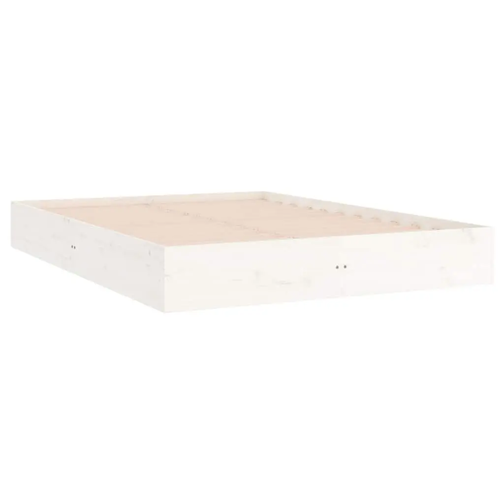 White Solid Wood Bed Frame 150x200 cm Slatted Base Modern Bedroom Furniture