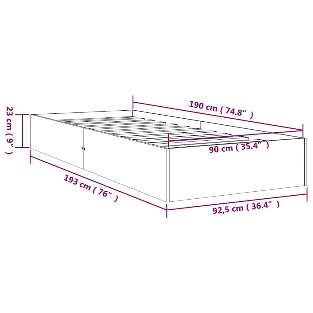 Single Bed Frame Solid Pine Wood 90x190 cm White Slatted Base Modern