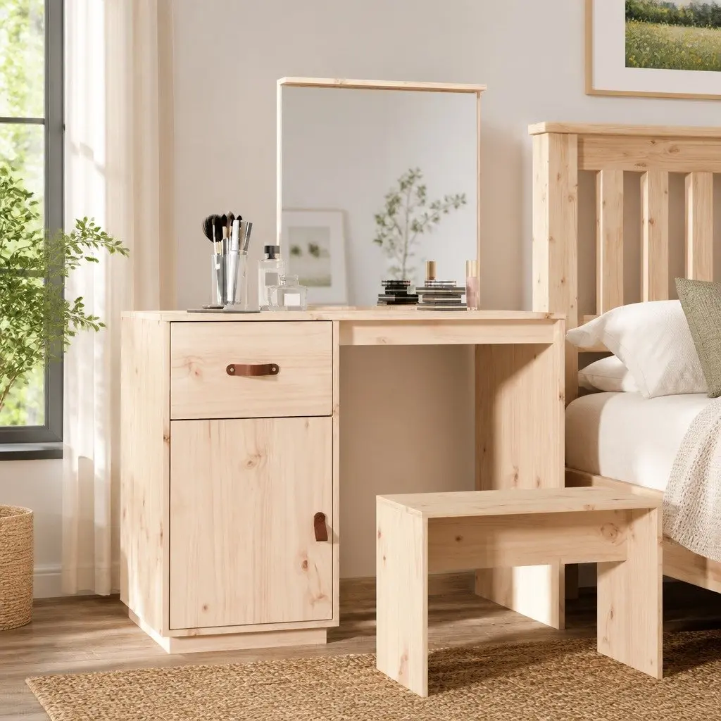 Dressing Table 95x50x134 cm Solid Pine Wood Vanity with Mirror Drawer Storage