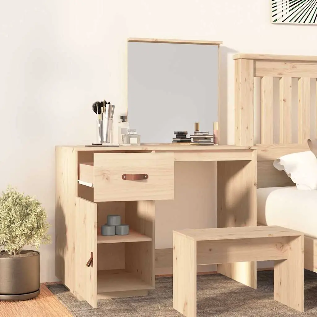 Dressing Table 95x50x134 cm Solid Pine Wood Vanity with Mirror Drawer Storage