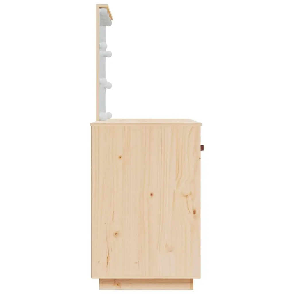 Dressing Table Solid Pine Wood Brown LED Mirror Vanity Desk