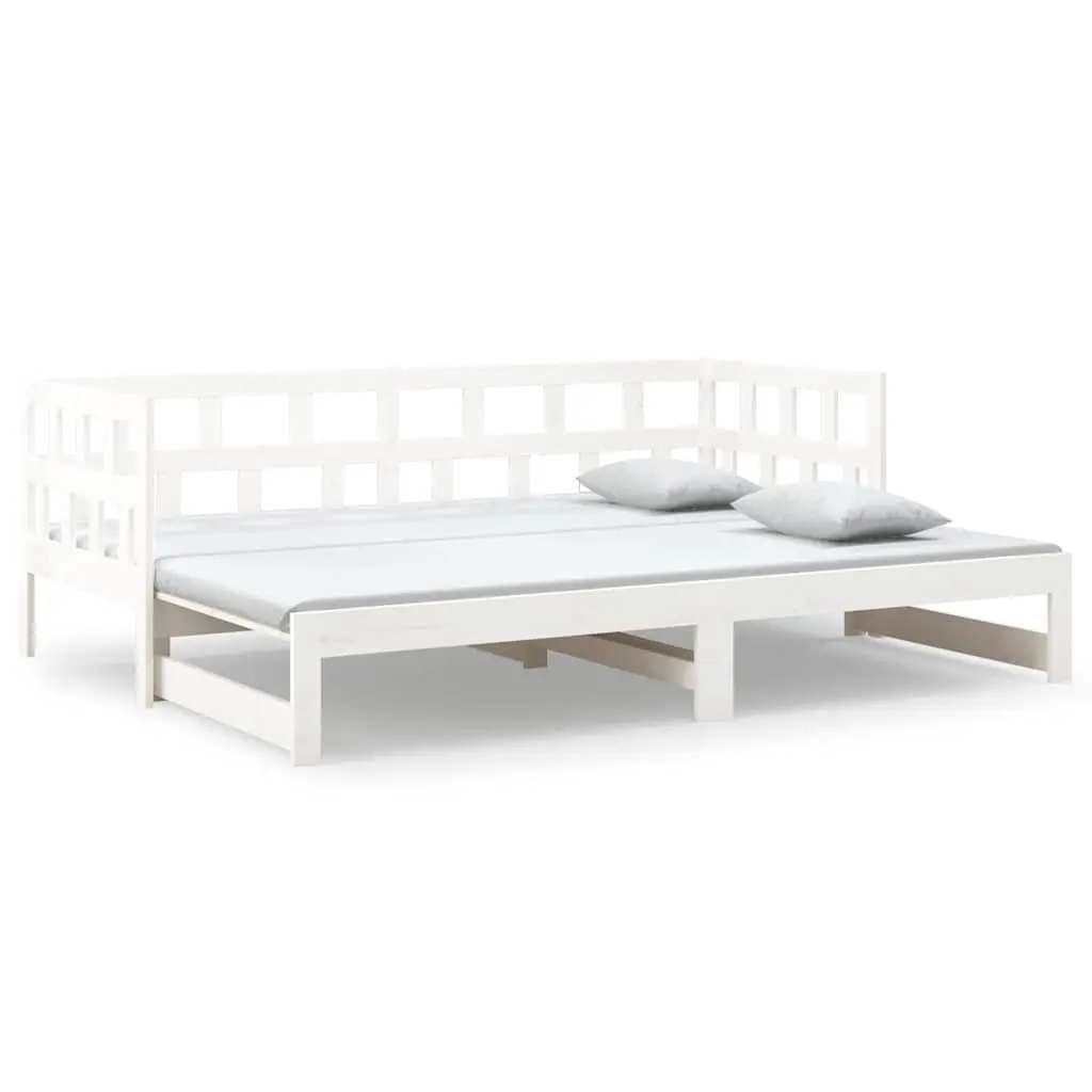 Pull-out Day Bed Frame Sofa Bed White Solid Pine Wood Guest Bed 2x90x190cm