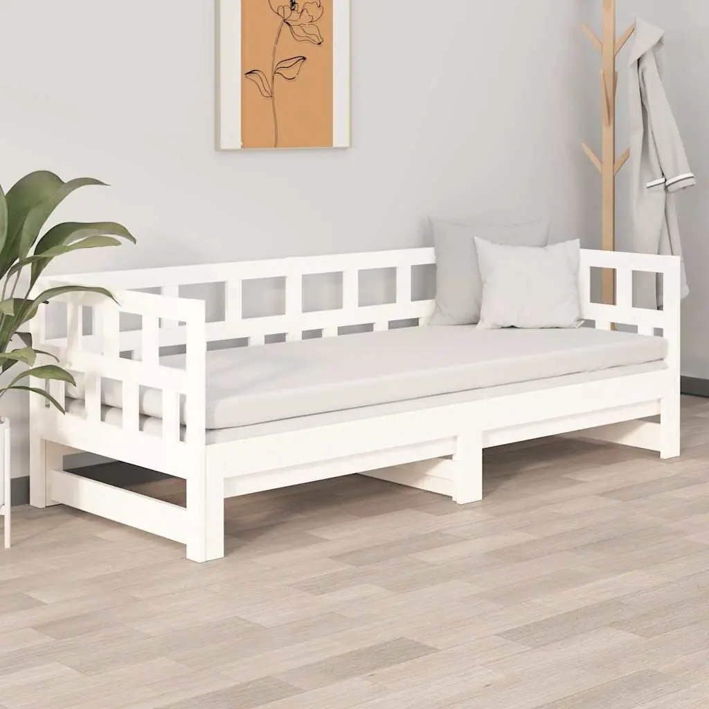 Pull-out Day Bed Frame Sofa Bed White Solid Pine Wood Guest Bed 2x90x190cm