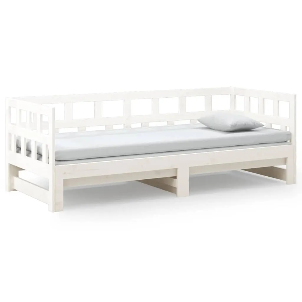 Pull-out Day Bed Frame Sofa Bed White Solid Pine Wood Guest Bed 2x90x190cm