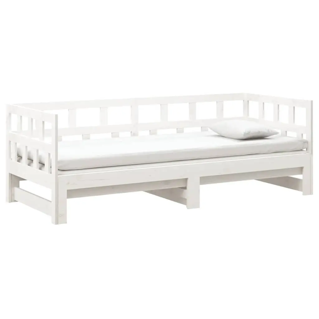 Pull-out Day Bed Frame Sofa Bed White Solid Pine Wood Guest Bed 2x90x190cm