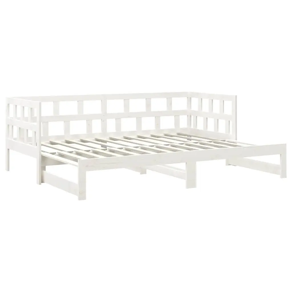 Pull-out Day Bed Frame Sofa Bed White Solid Pine Wood Guest Bed 2x90x190cm
