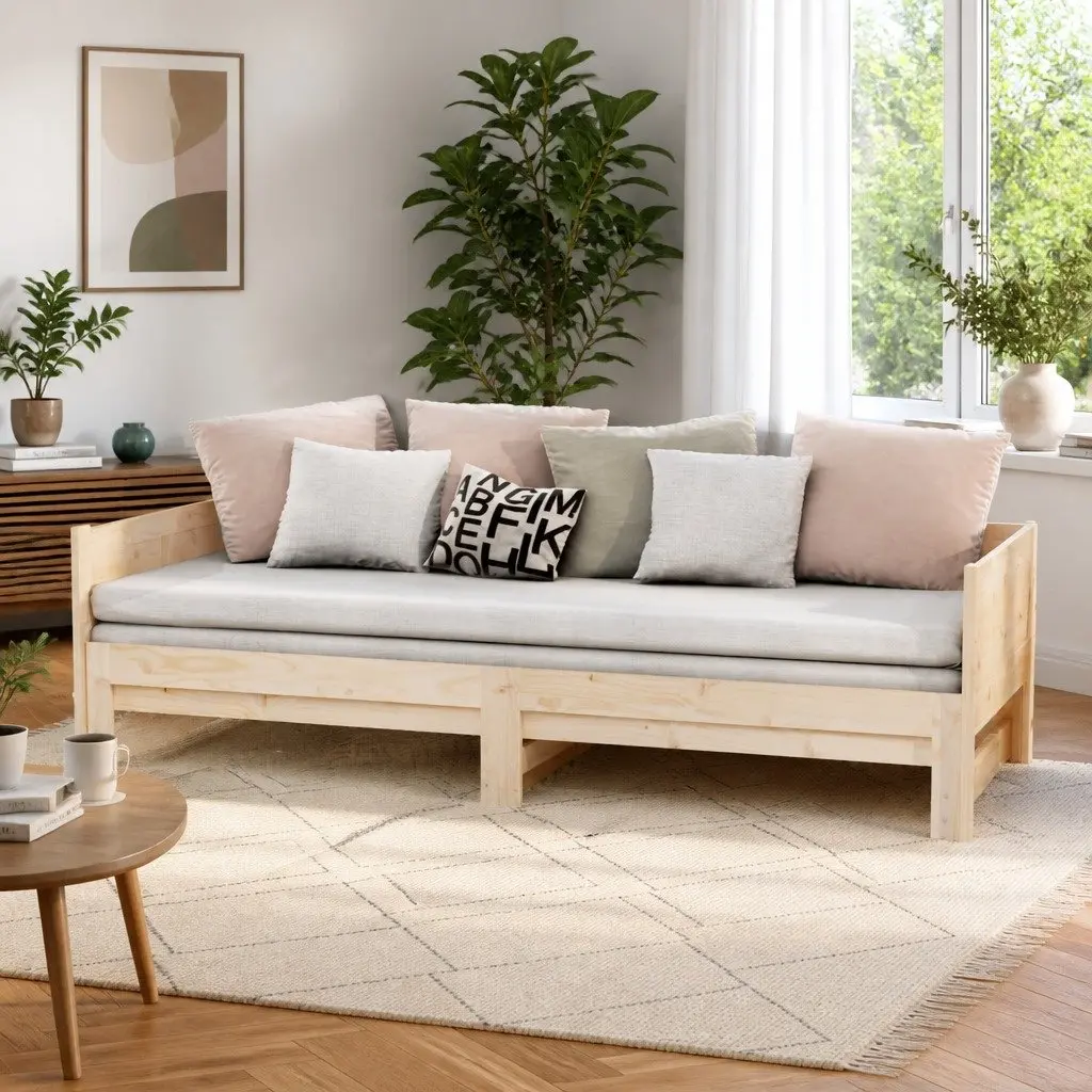 Pull-out Day Bed Solid Wood Pine Frame 90x190cm Brown