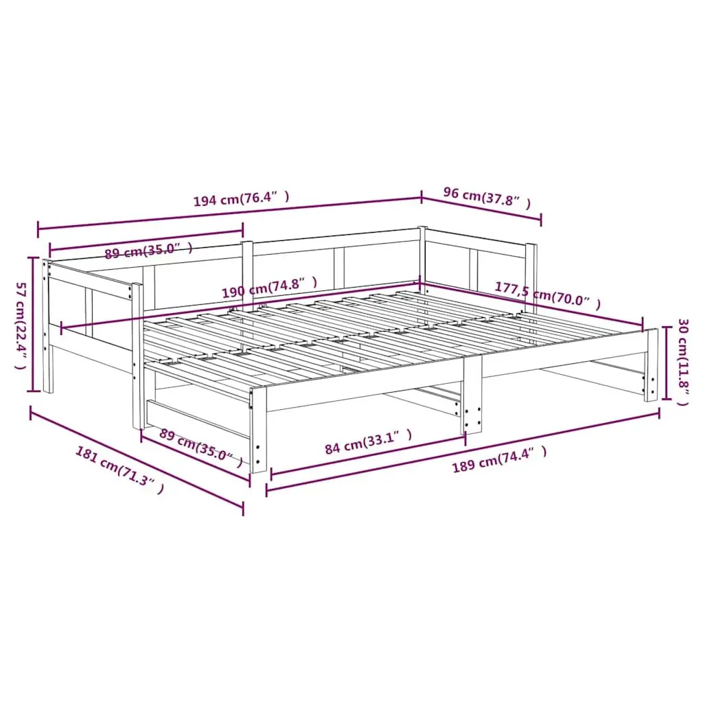Pull-out Day Bed Solid Wood Pine Frame 90x190cm Brown