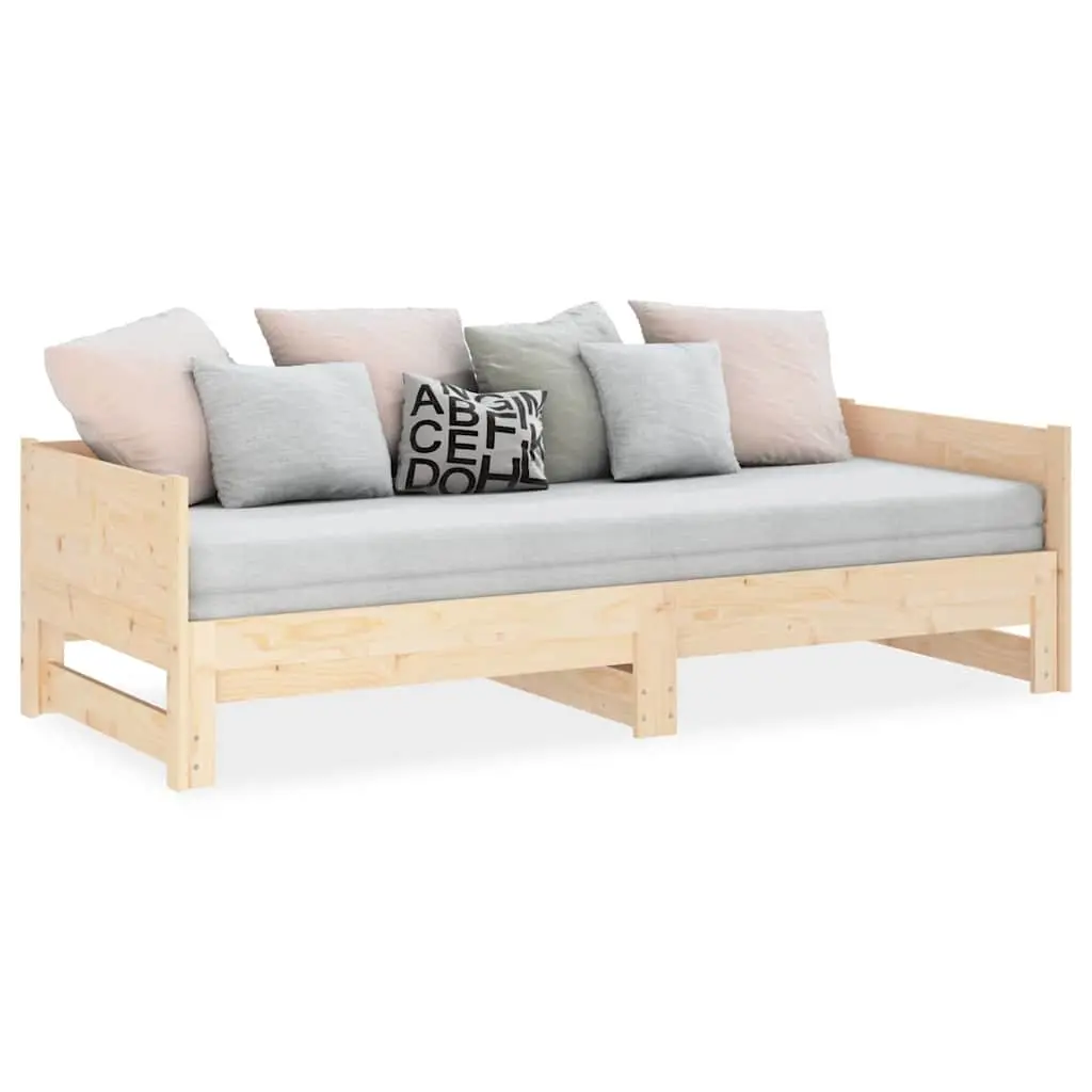 Pull-out Day Bed Solid Wood Pine Frame 90x190cm Brown