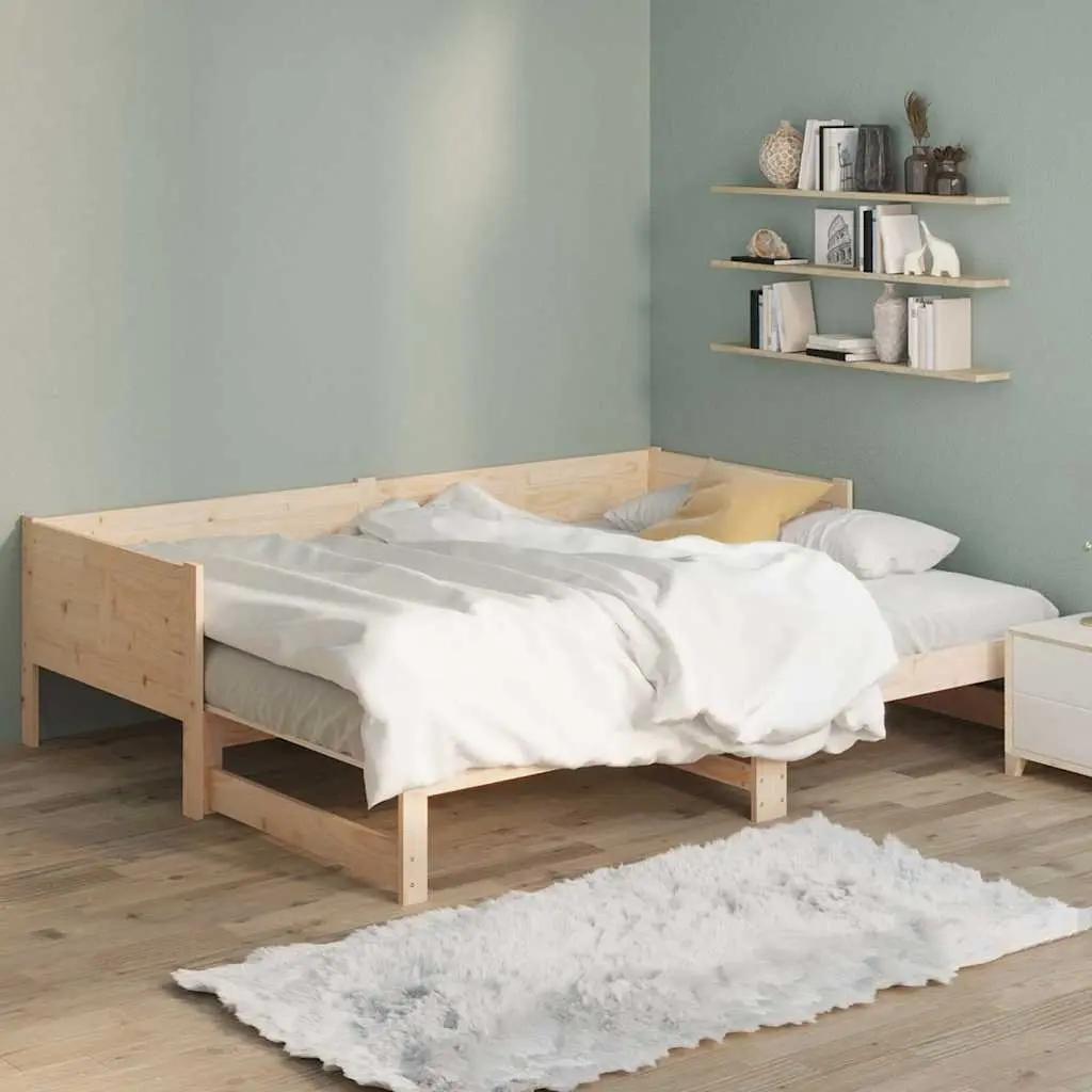 Pull-out Day Bed Solid Wood Pine Frame 90x190cm Brown