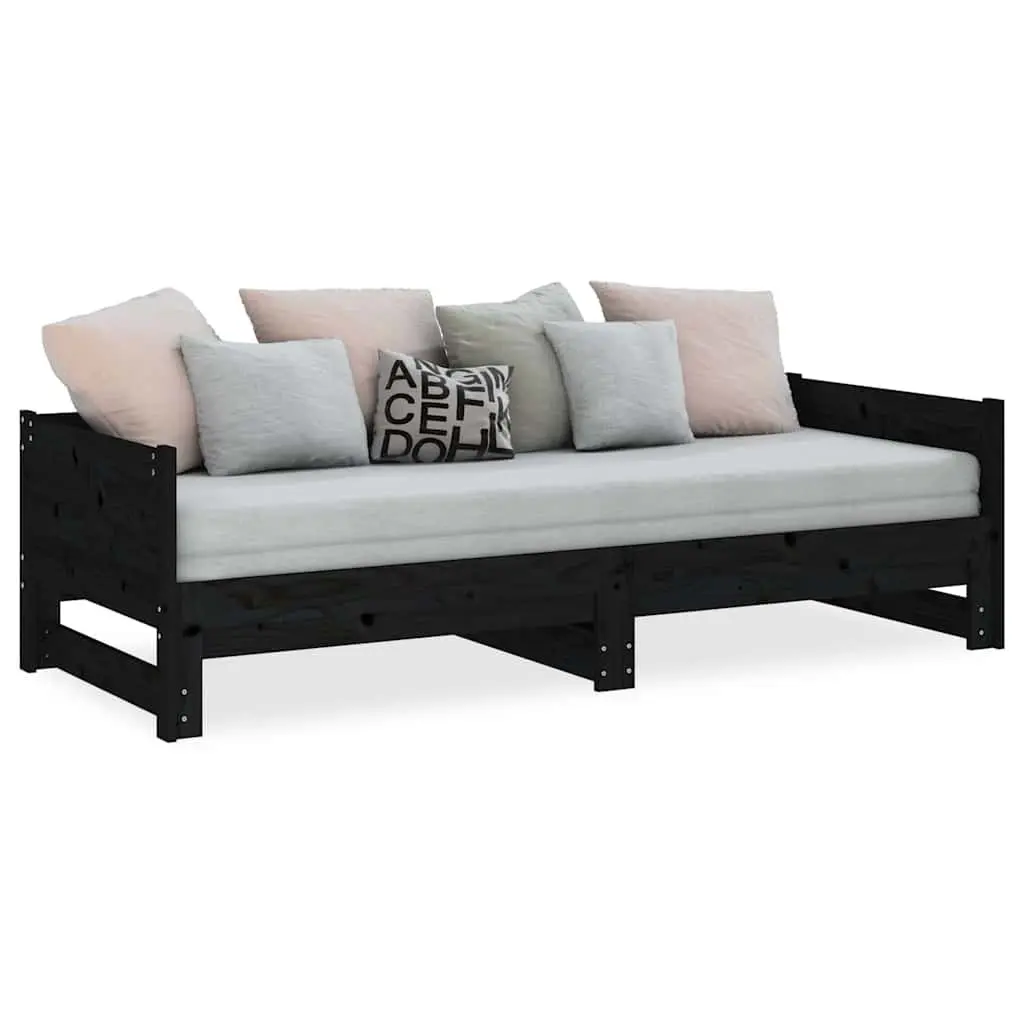 Day Bed Sofa Bed Frame Wooden Convertible 90x190cm Black