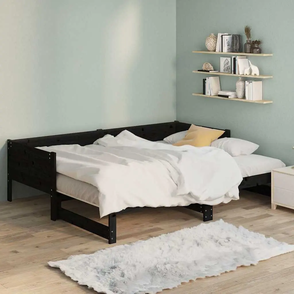 Day Bed Sofa Bed Frame Wooden Convertible 90x190cm Black