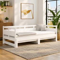 Pull-Out Day Bed Sofa Bed Frame Wooden Trundle Guest Bed White 90x190cm