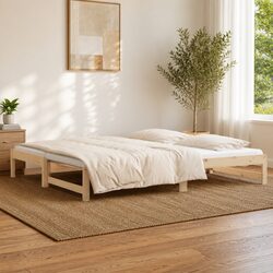 Practical Solid Pine Day Bed Frame with Pull-out Design 90x190cm