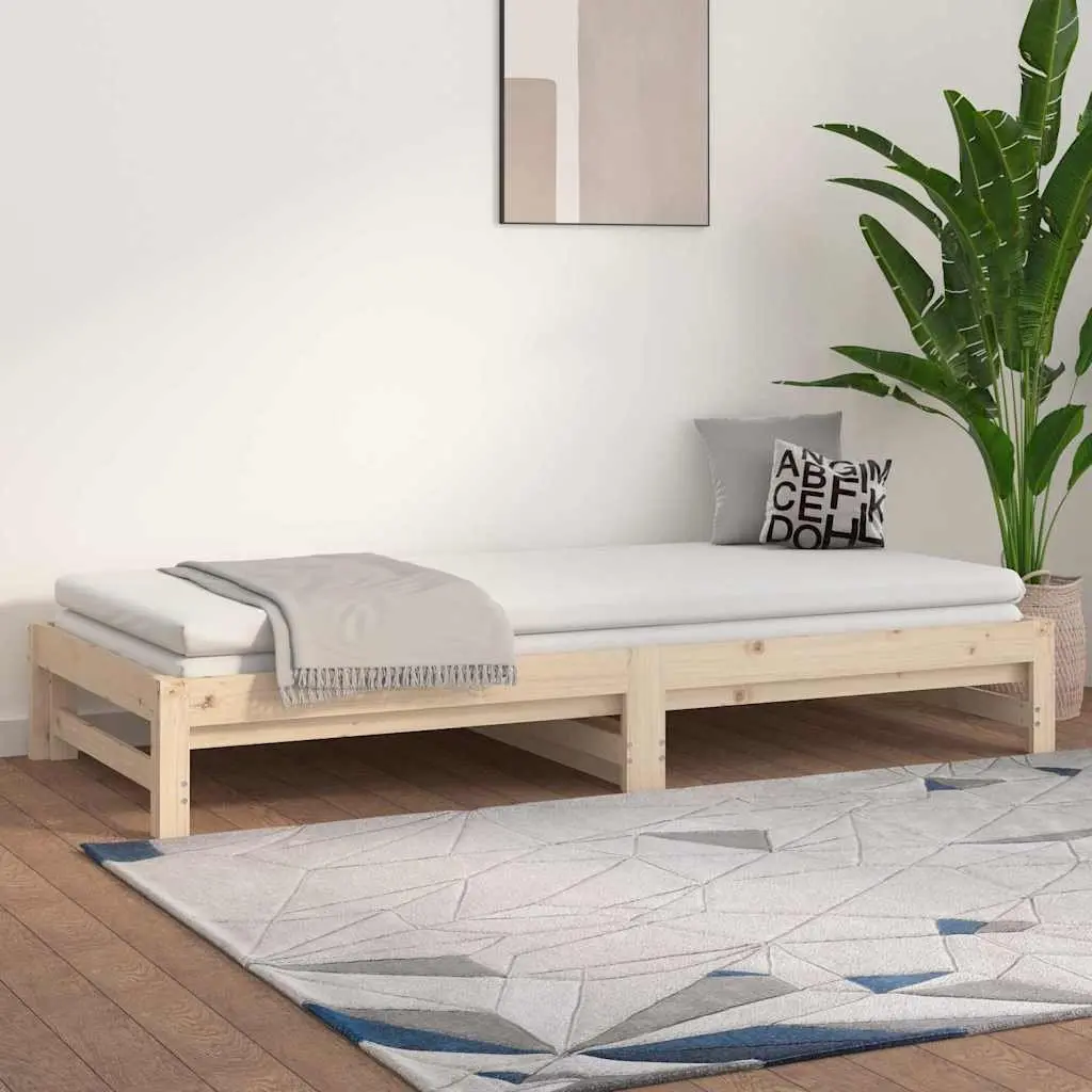 Pull-out Day Bed Frame Solid Pine Wood Slatted Base 90x190cm Brown
