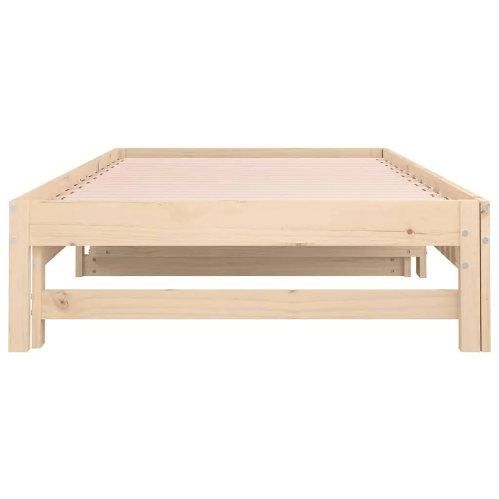 Pull-out Day Bed Frame Solid Pine Wood Slatted Base 90x190cm Brown