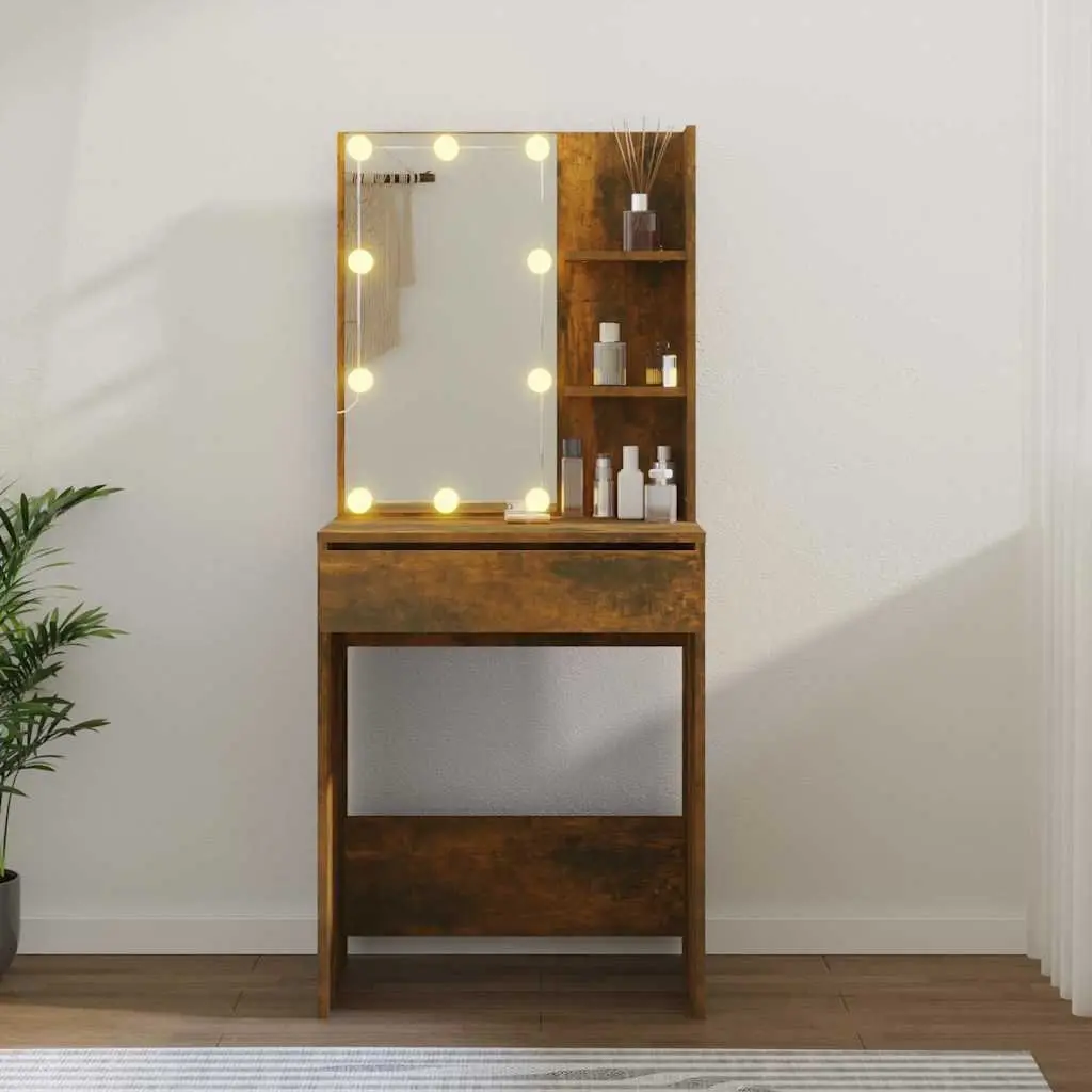 Dressing Table with LED Mirror and Storage Drawers Makeup Vanity Smoked Oak