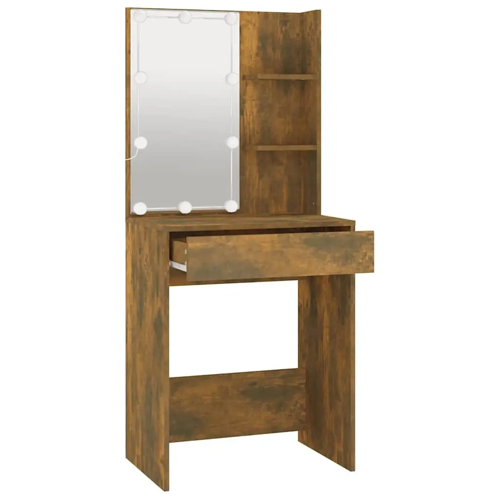 Dressing Table with LED Mirror and Storage Drawers Makeup Vanity Smoked Oak