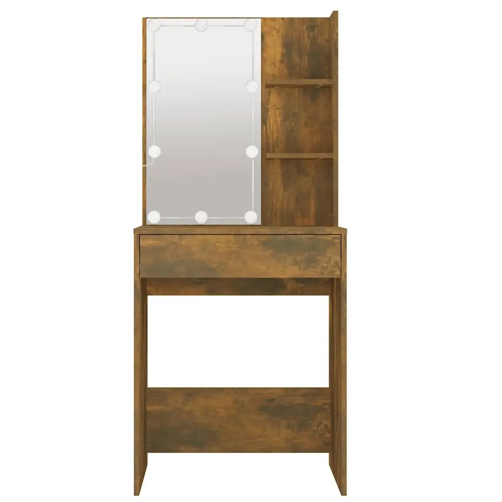 Dressing Table with LED Mirror and Storage Drawers Makeup Vanity Smoked Oak