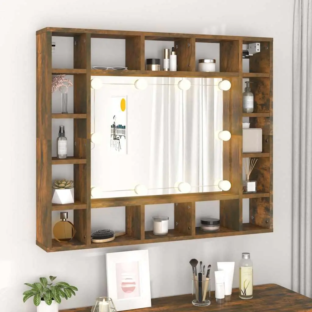 Bathroom Cabinet Engineered Wood Wall-Mounted Storage Mirror with LED Lights Brown