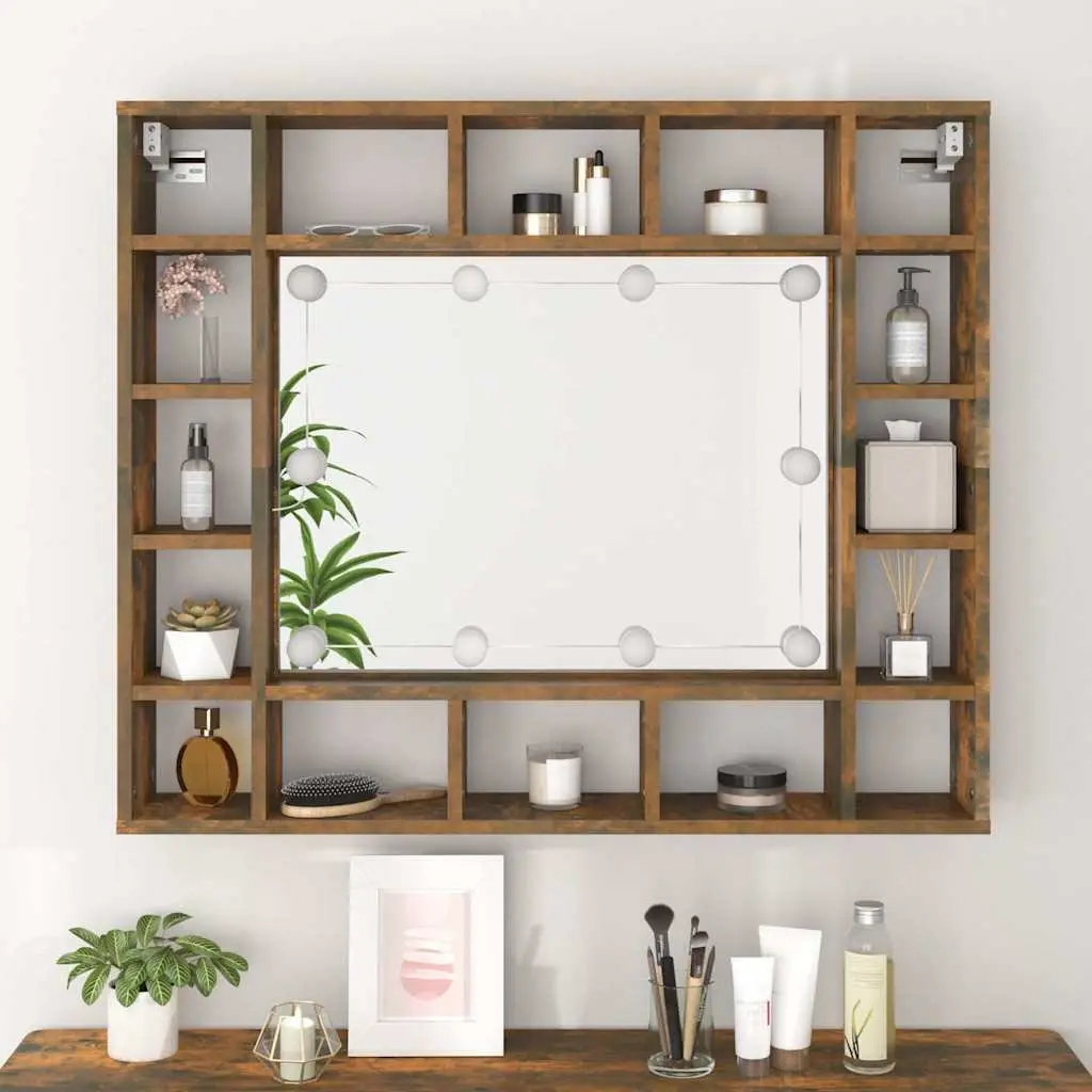 Bathroom Cabinet Engineered Wood Wall-Mounted Storage Mirror with LED Lights Brown