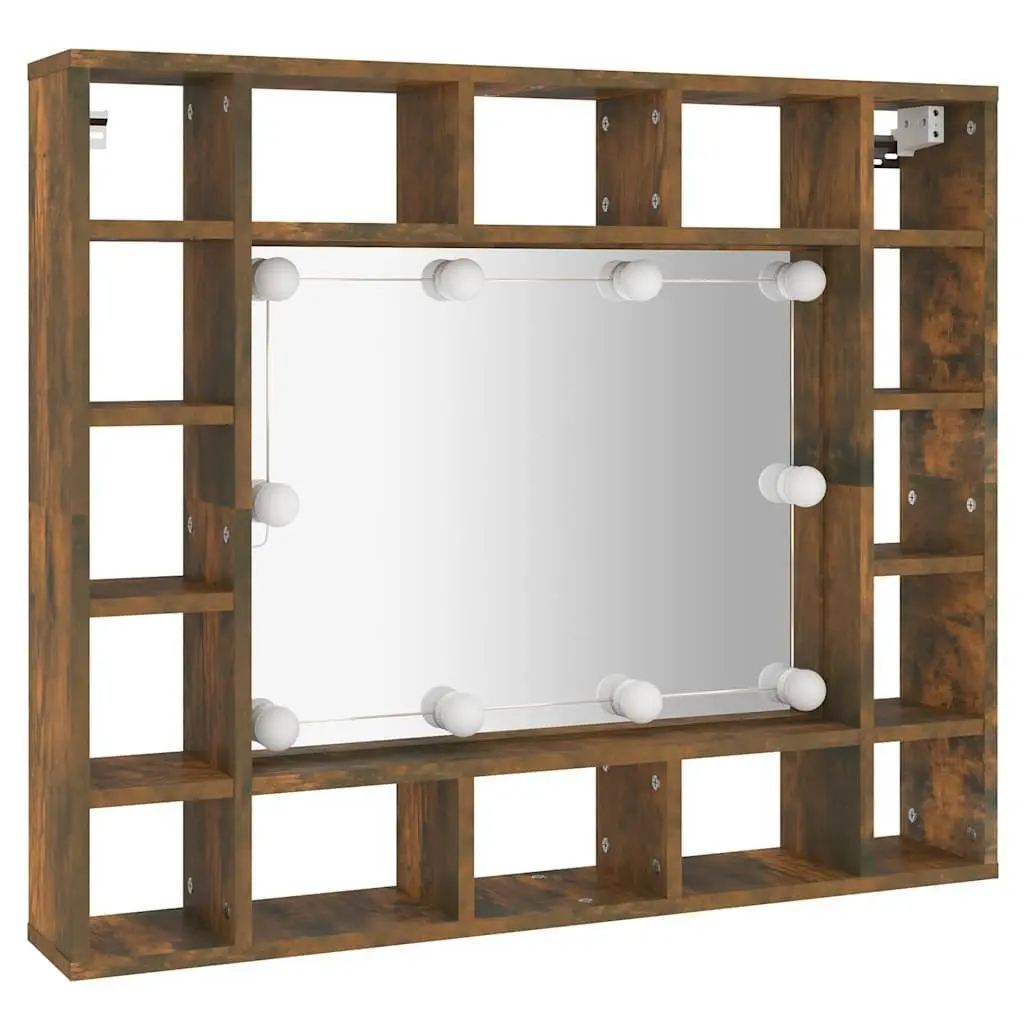 Bathroom Cabinet Engineered Wood Wall-Mounted Storage Mirror with LED Lights Brown