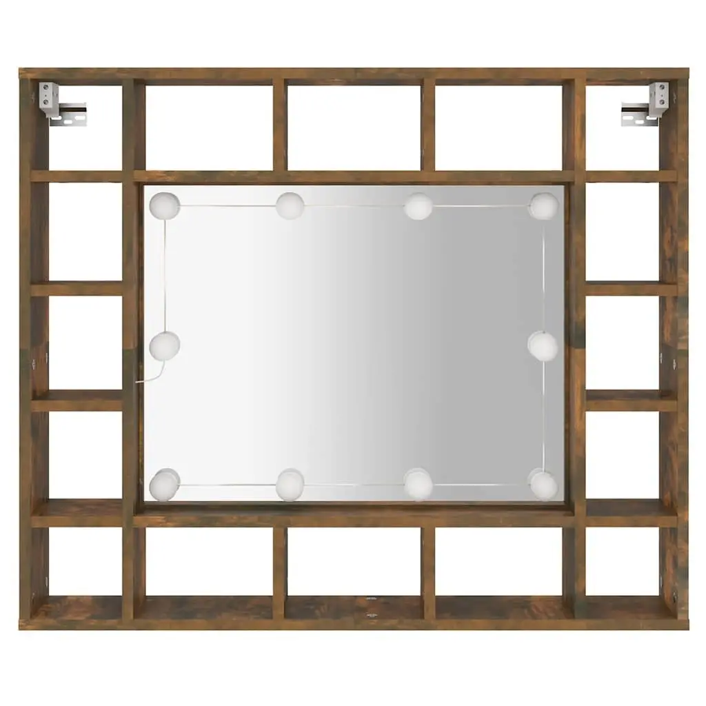 Bathroom Cabinet Engineered Wood Wall-Mounted Storage Mirror with LED Lights Brown