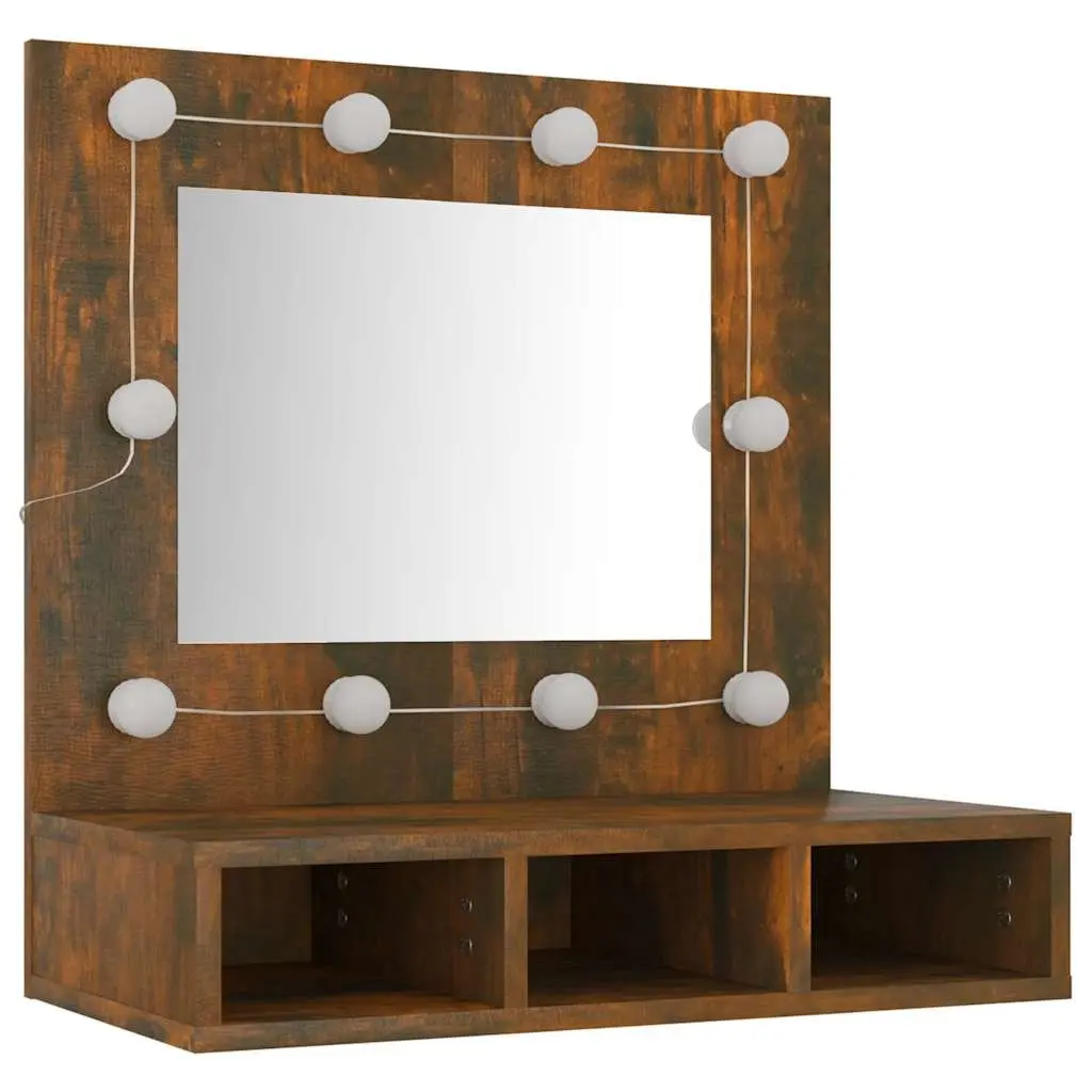 Mirror Cabinet with LED Lights Brown Bathroom Vanity Storage Shelf Unit