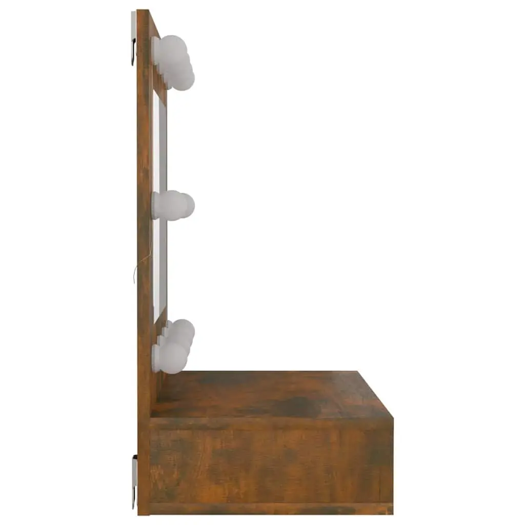 Mirror Cabinet with LED Lights Brown Bathroom Vanity Storage Shelf Unit