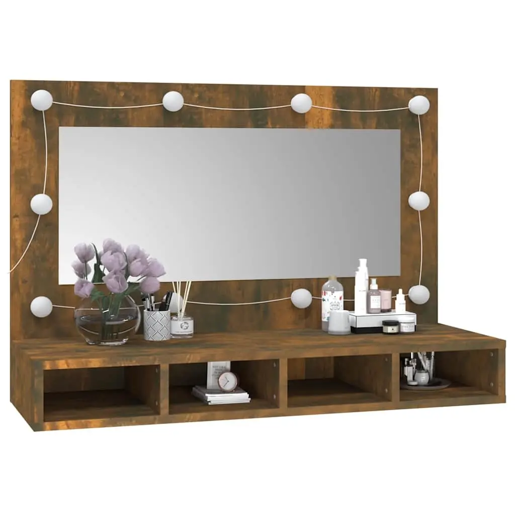 Bathroom Vanity Mirror Cabinet LED Light Engineered Wood 90x31.5x62cm Brown