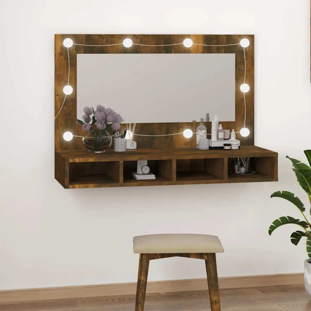 Bathroom Vanity Mirror Cabinet LED Light Engineered Wood 90x31.5x62cm Brown