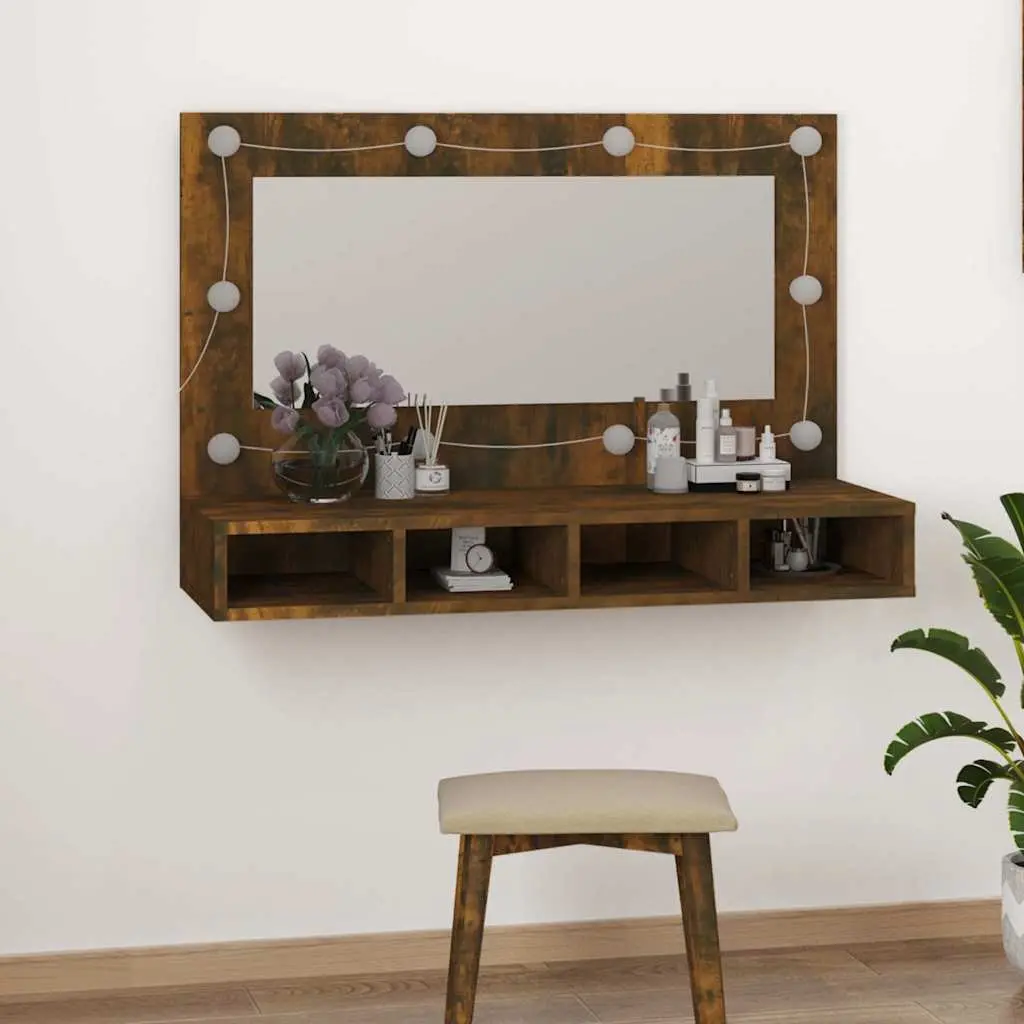 Bathroom Vanity Mirror Cabinet LED Light Engineered Wood 90x31.5x62cm Brown