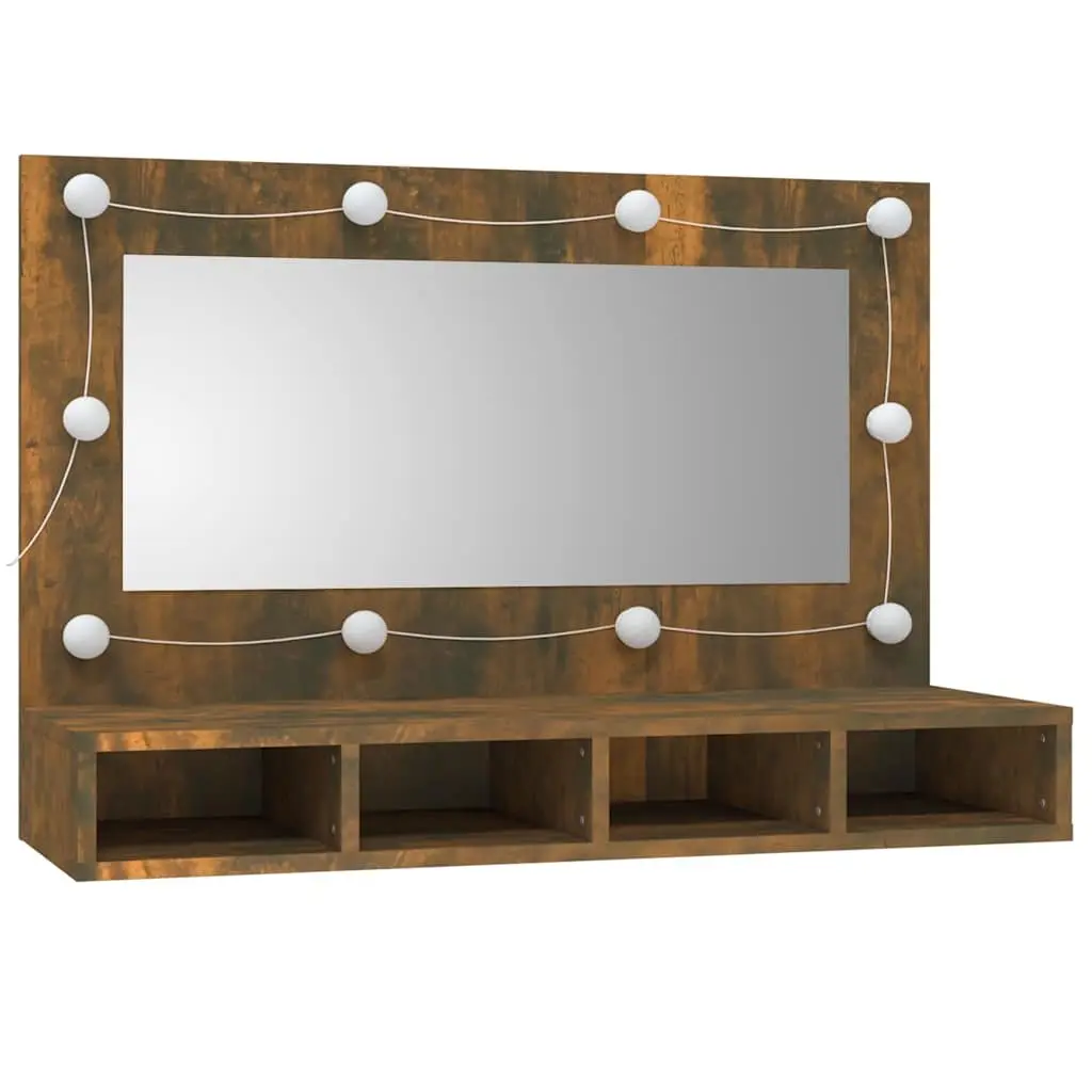 Bathroom Vanity Mirror Cabinet LED Light Engineered Wood 90x31.5x62cm Brown