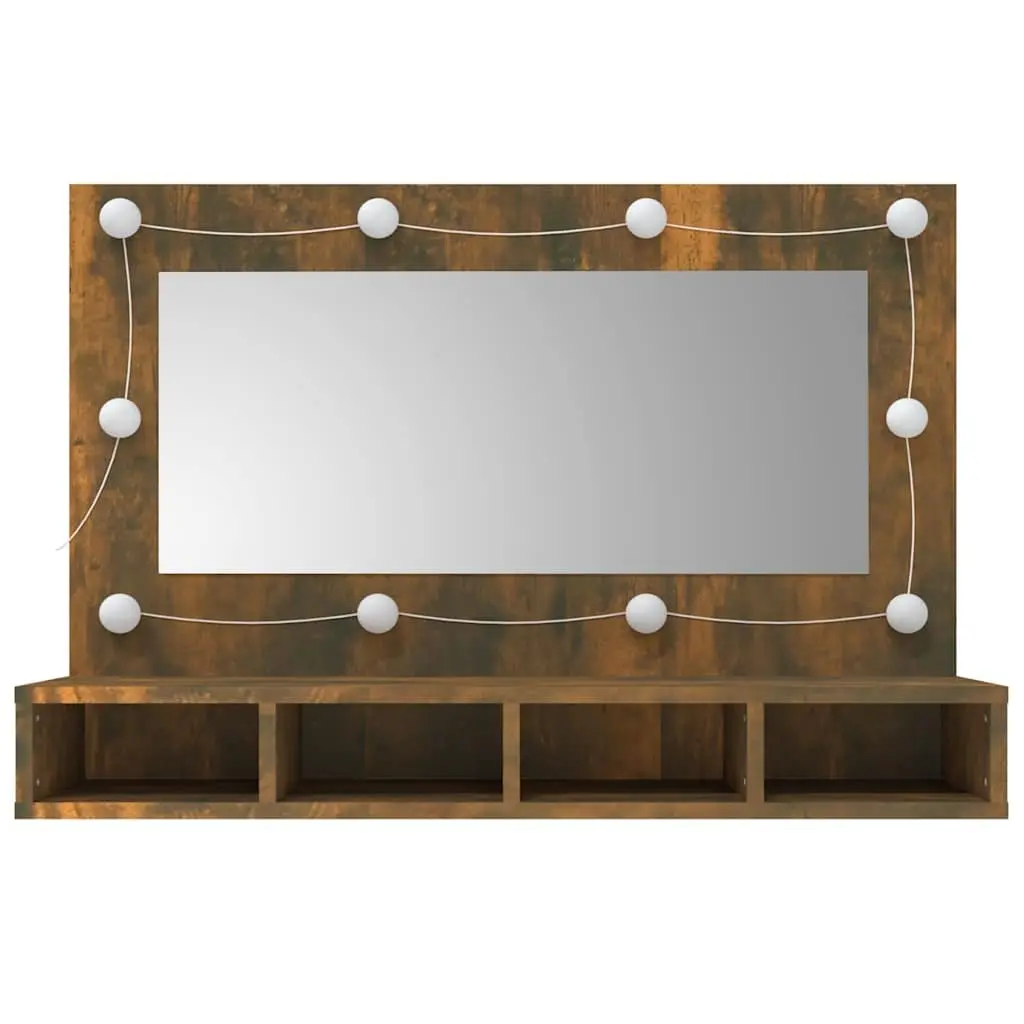 Bathroom Vanity Mirror Cabinet LED Light Engineered Wood 90x31.5x62cm Brown