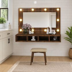 LED Mirror Cabinet Bathroom Vanity Storage Unit Brown Oak Organiser Dresser
