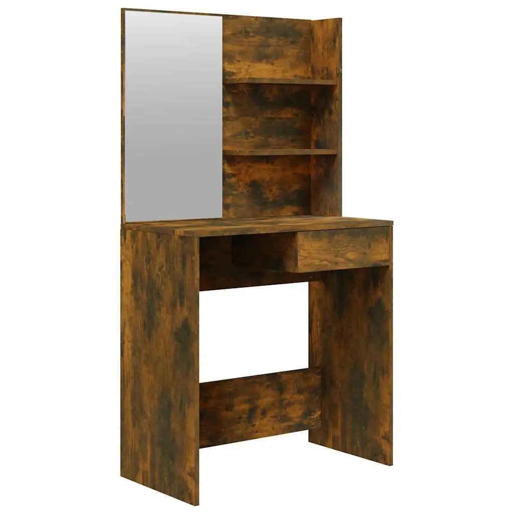 Dressing Table Engineered Wood Smoked Oak Brown with Mirror and Storage Drawer